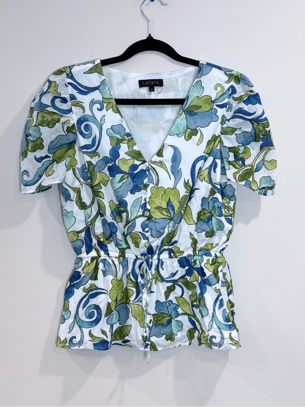🔥1. State Women’s Blue & Green Floral V-Neck Peplum Top Size S EC🔥
